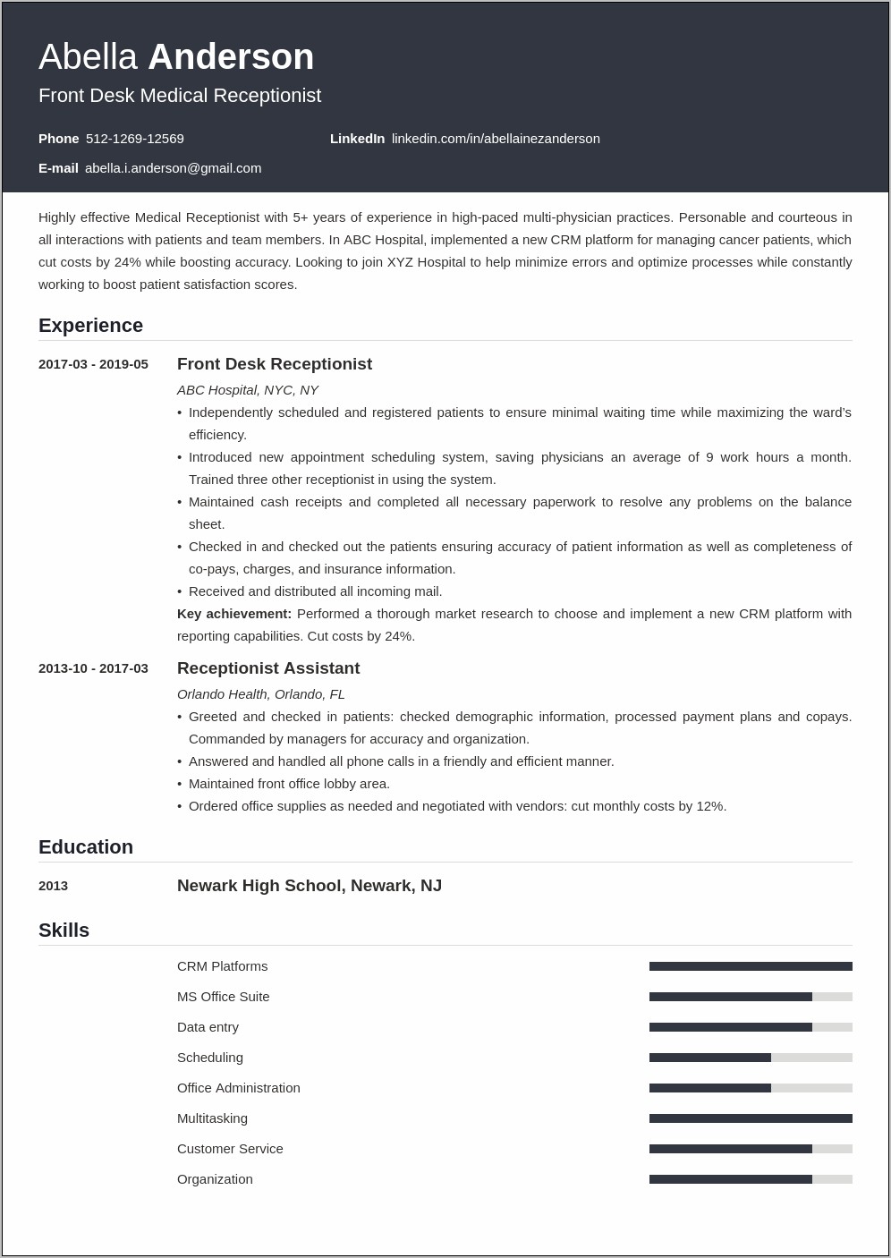 Medical Receptionist Resume Examples 2019