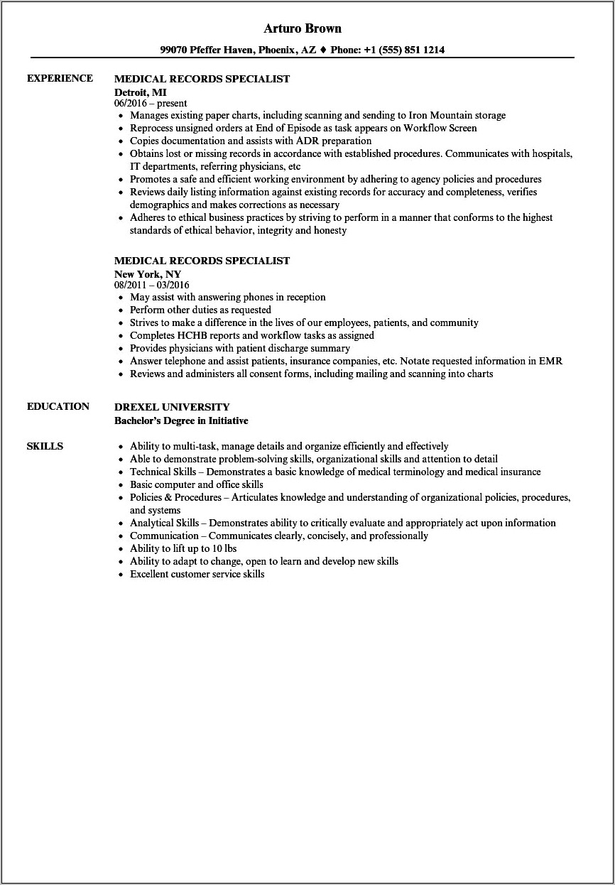 Medical Records Scanner Resume Sample