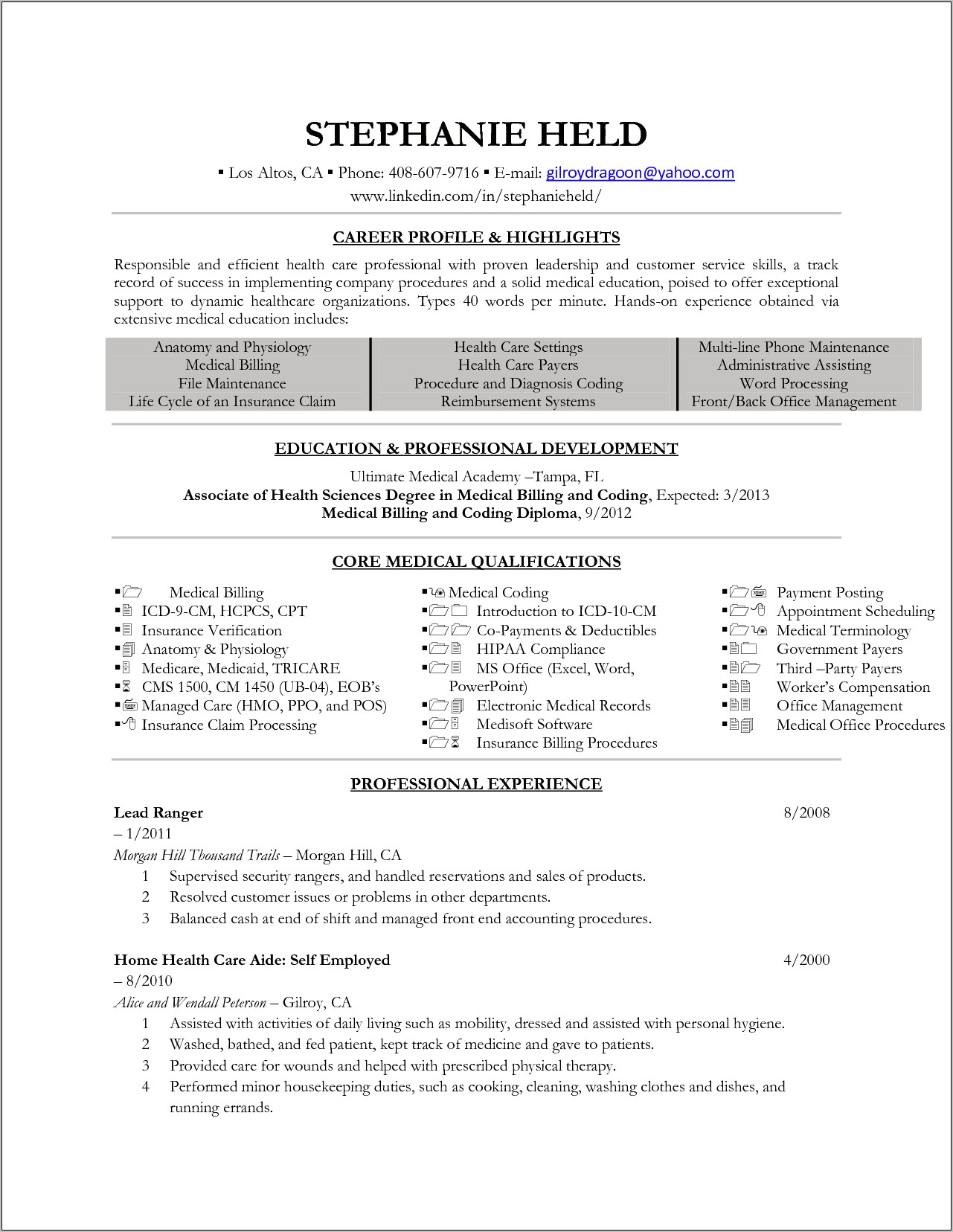 Medical Records Specialist Resume Sample