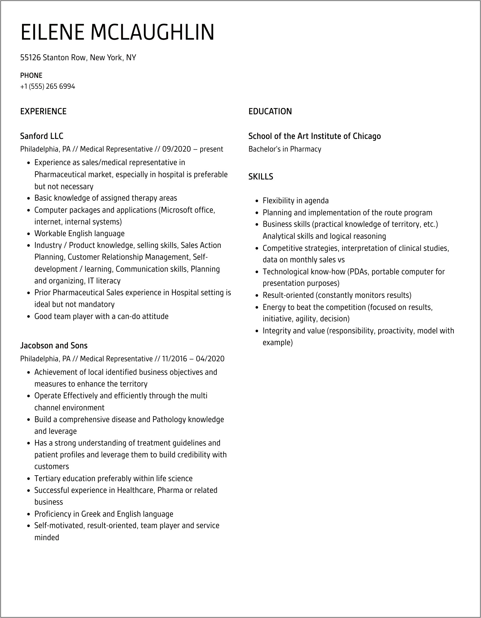 Medical Representative Career Objective Resume