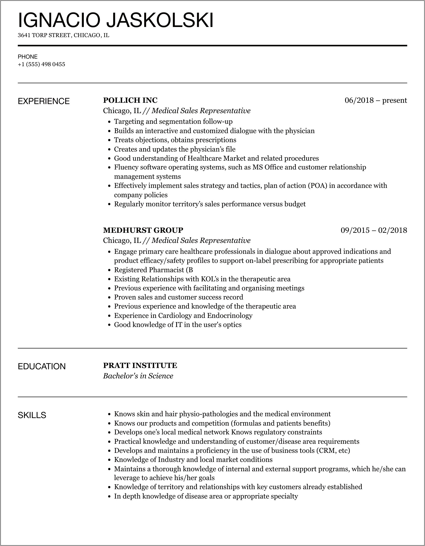 Medical Sales Job Description Resume