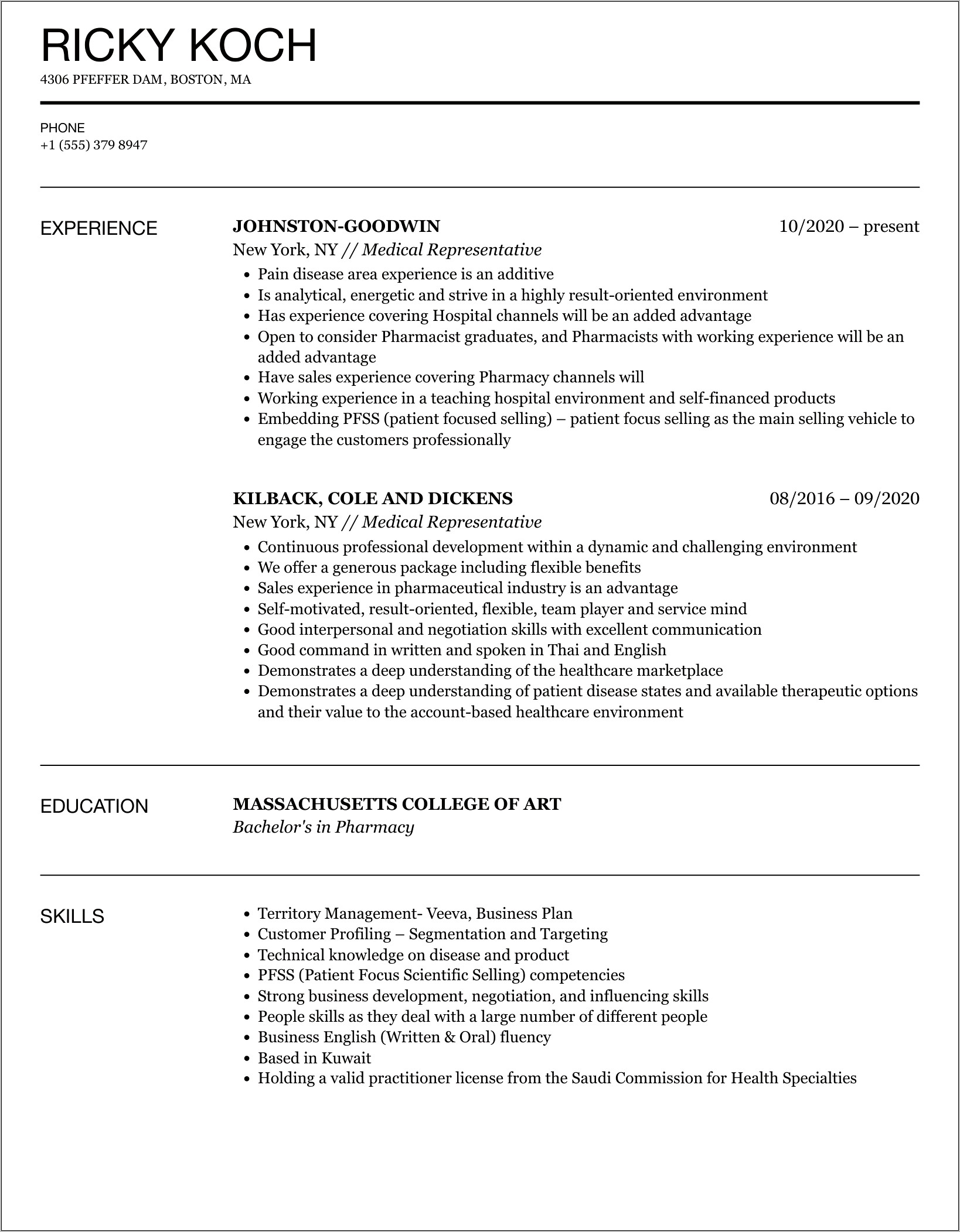 Medical Sales Rep Objective Resume