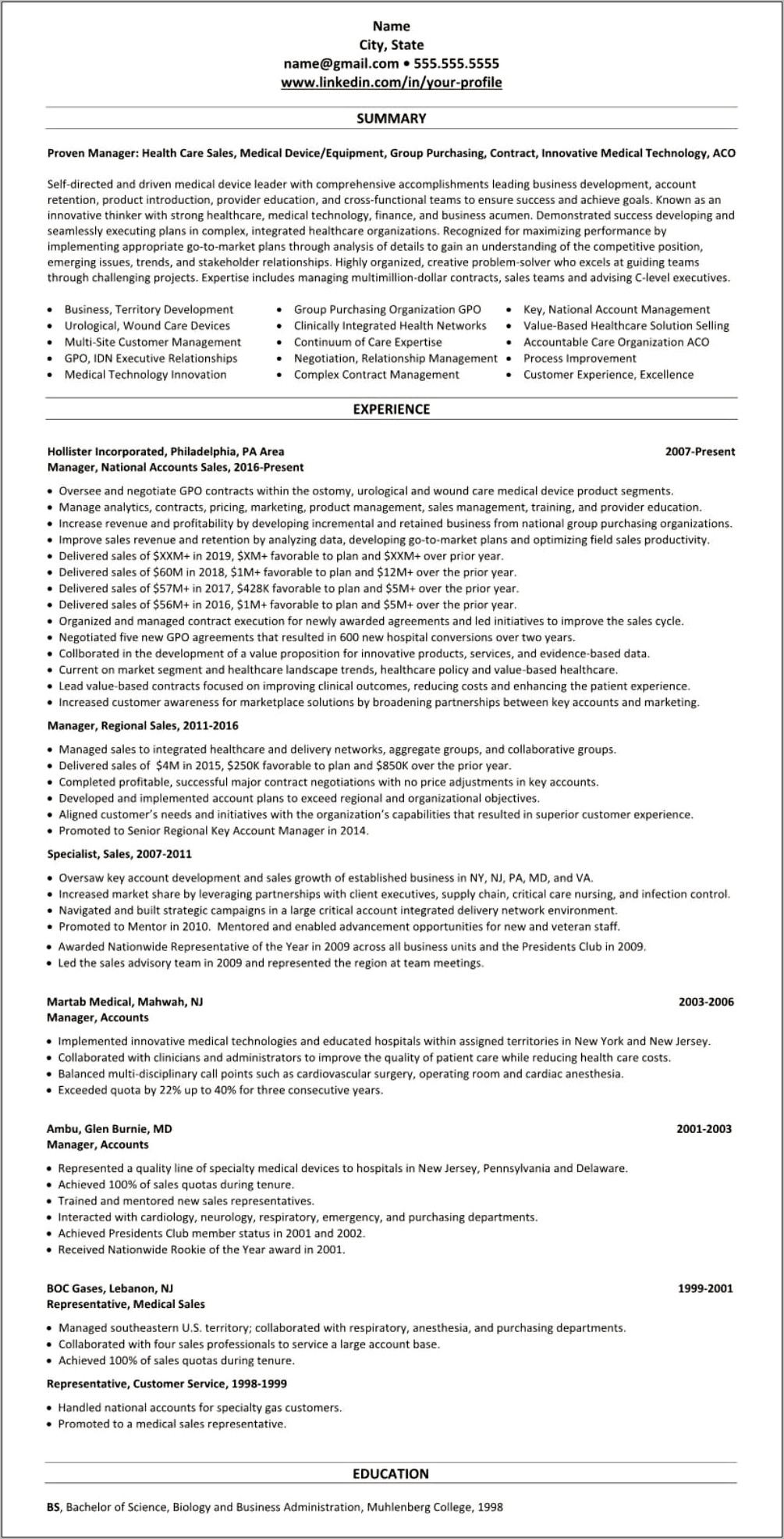 Medical Sales Rep Resume Skills