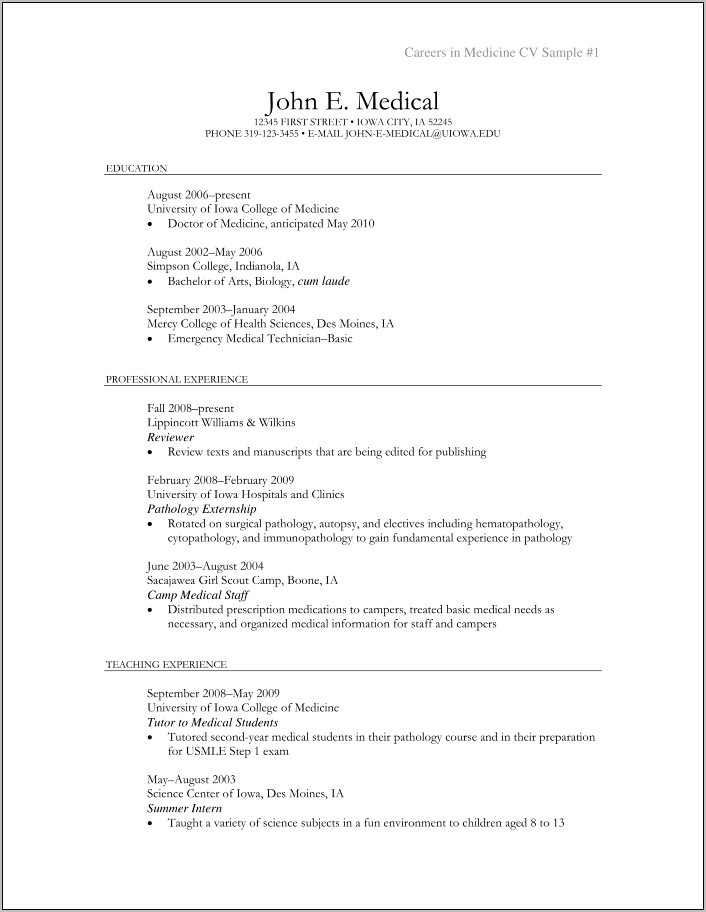 Medical Skill Examples For Resume