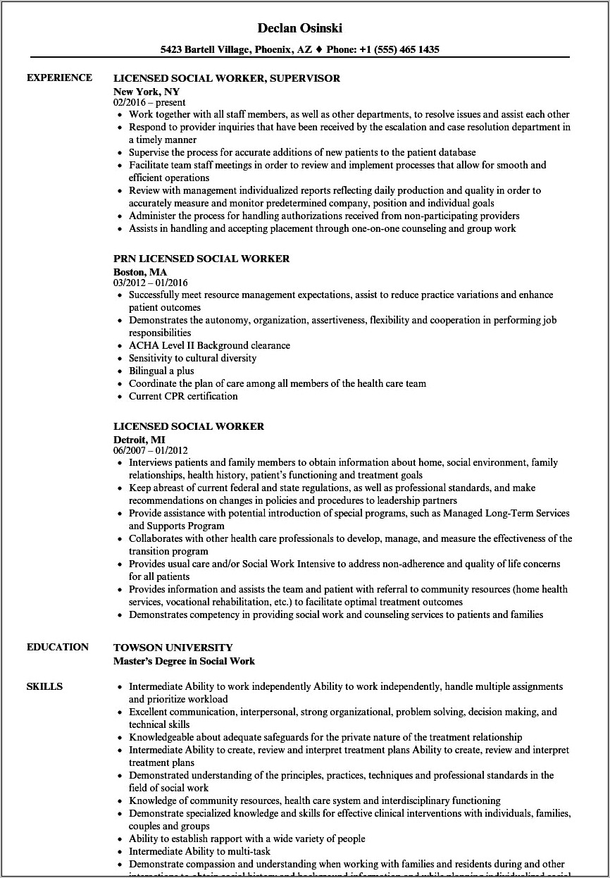 Medical Social Worker Objective Resume