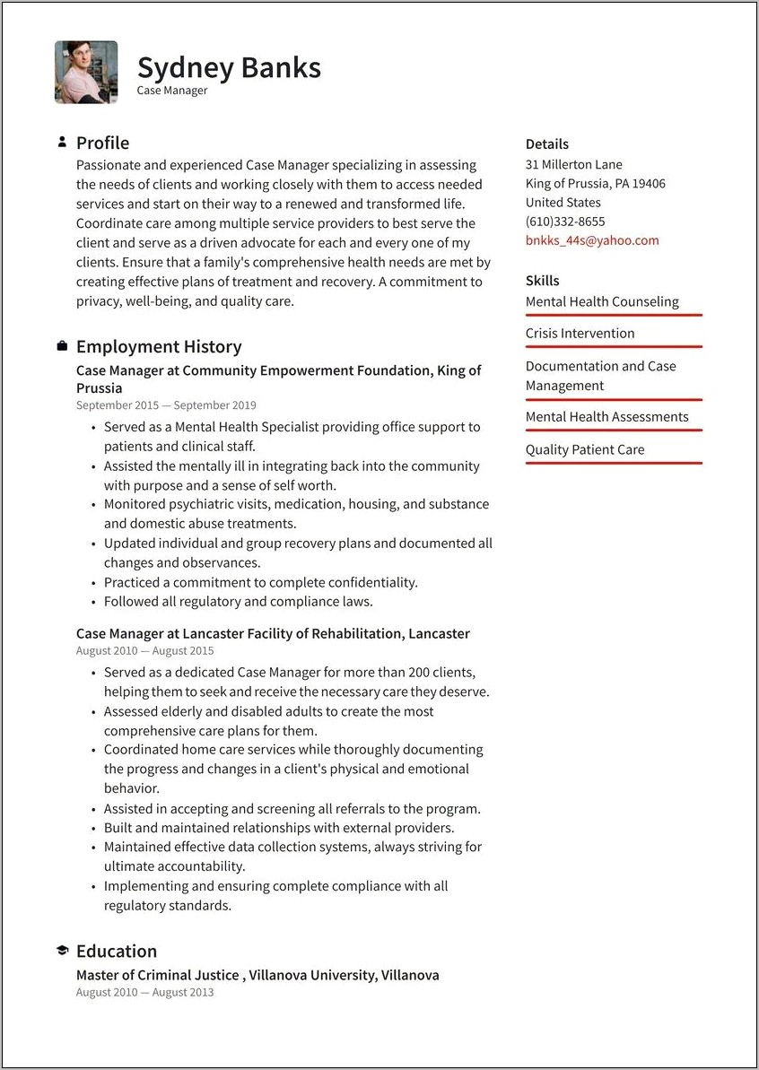 Mental Health Case Manager Resume