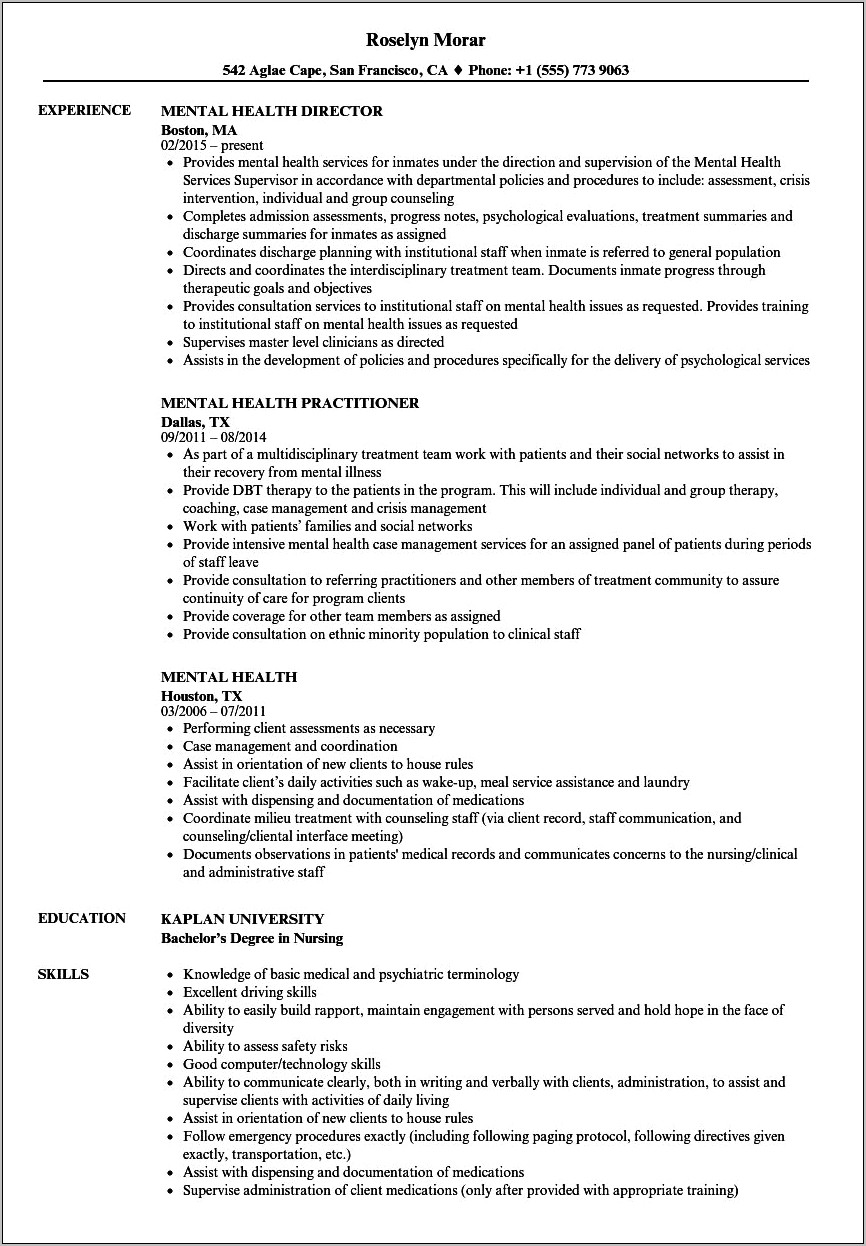 Mental Health It Manager Resume