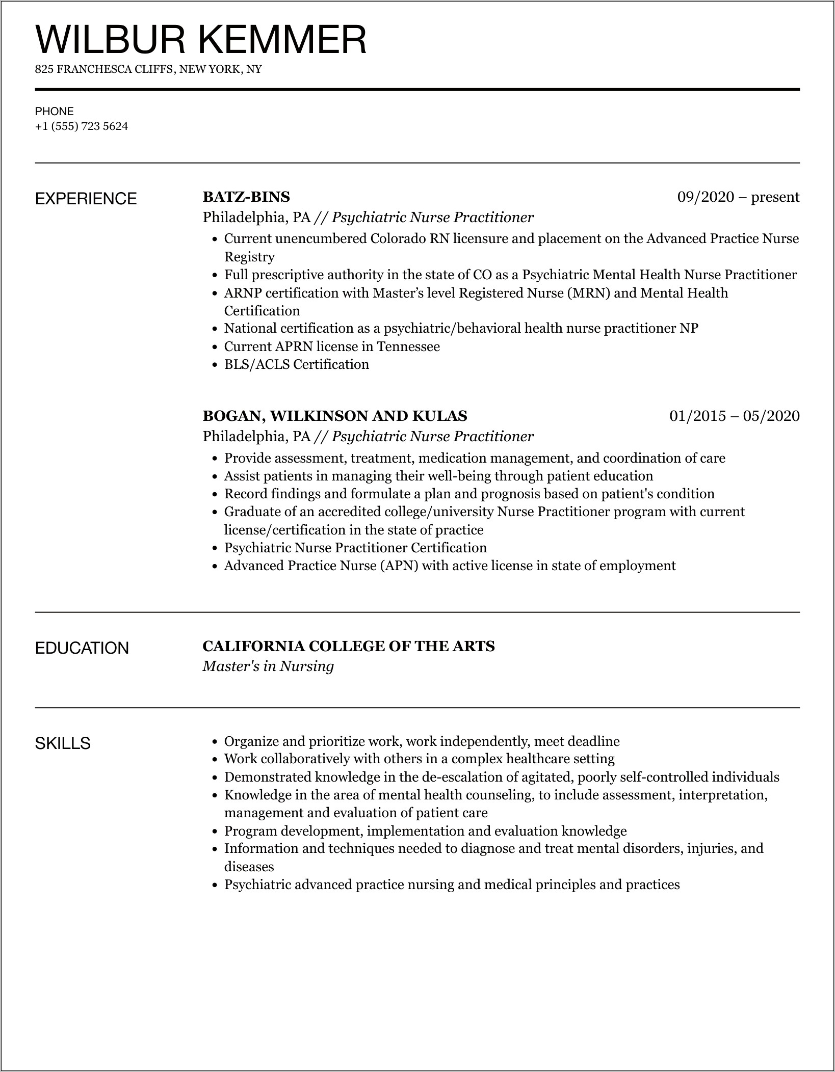 Mental Health Nursing Job Resume