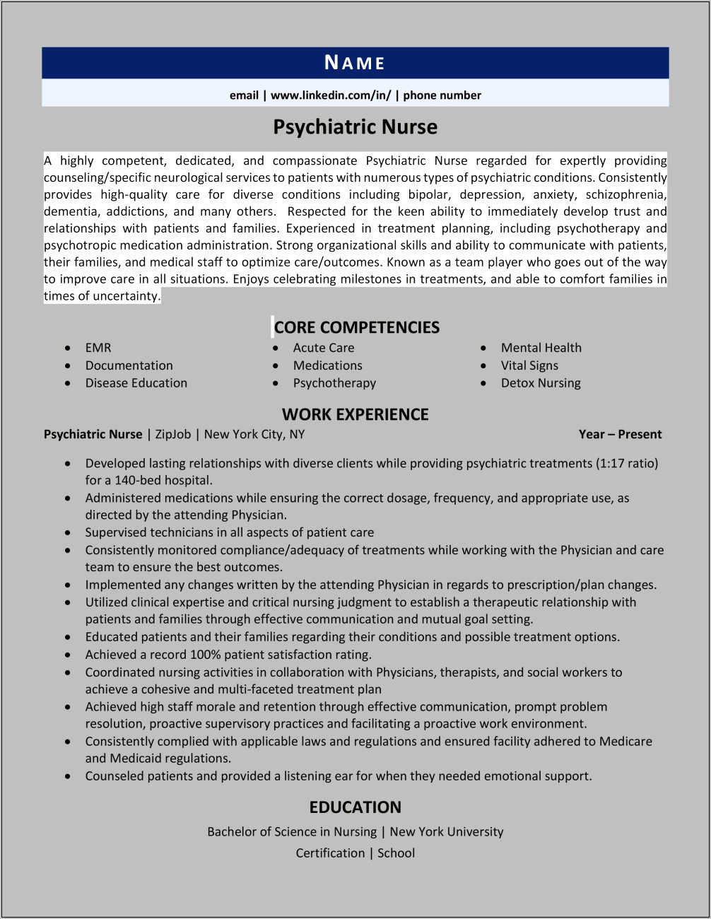 Mental Health Nursing Skills Resume