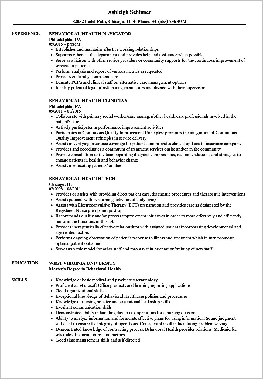 Mental Health Resume Samples 2016