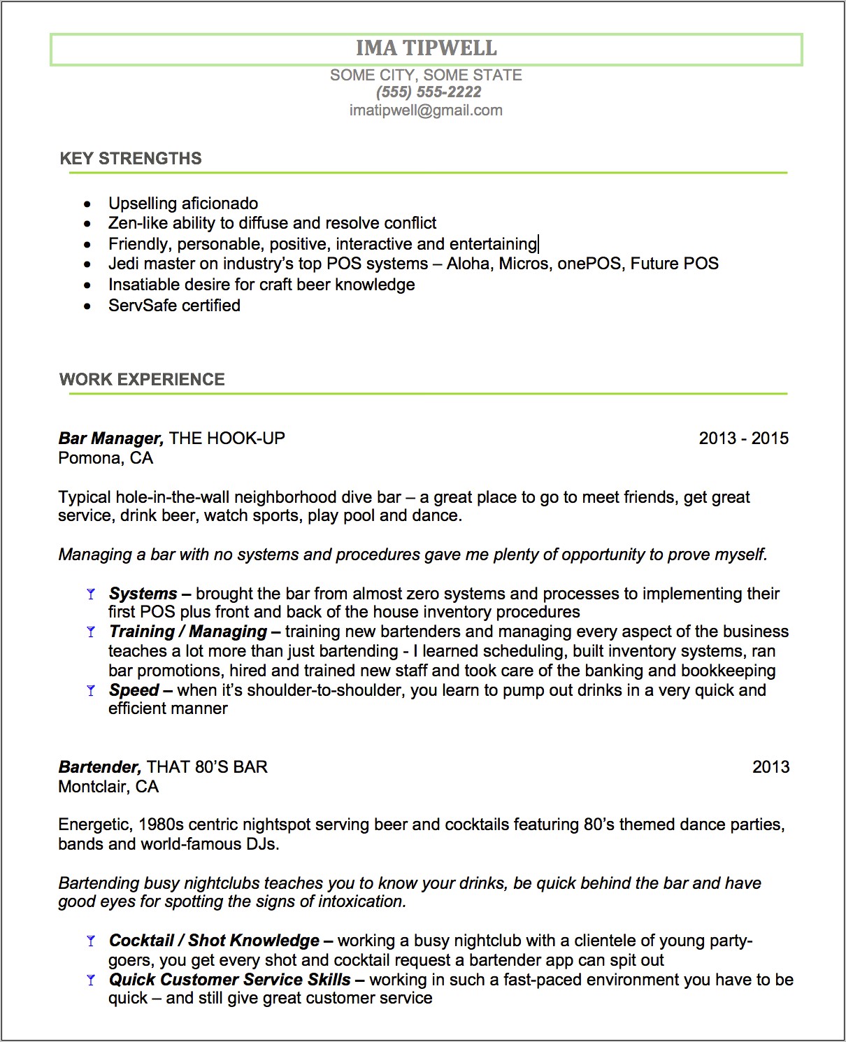 Micro Brewery Resume Bartebder Sample