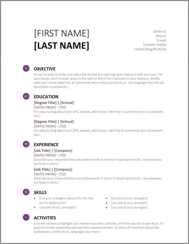 Microasof Office Best Free Resume