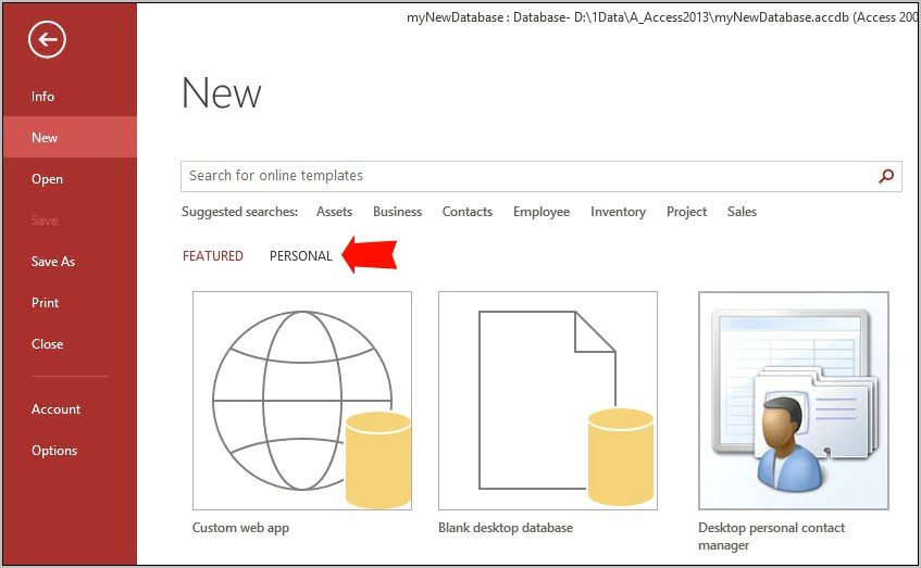 Microsoft Access 2013 Will Not Download Templates