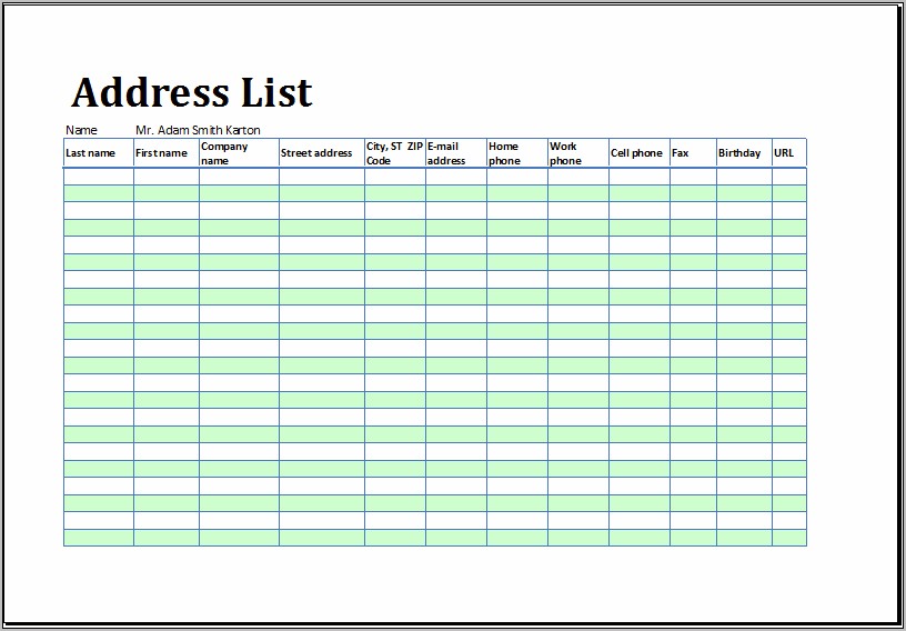 Microsoft Excel Address Book Templates Download