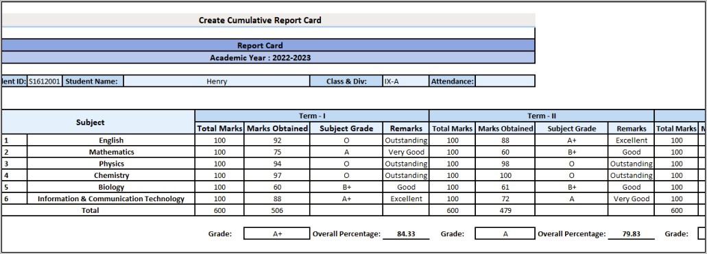 Microsoft Excel Report Card Template Download