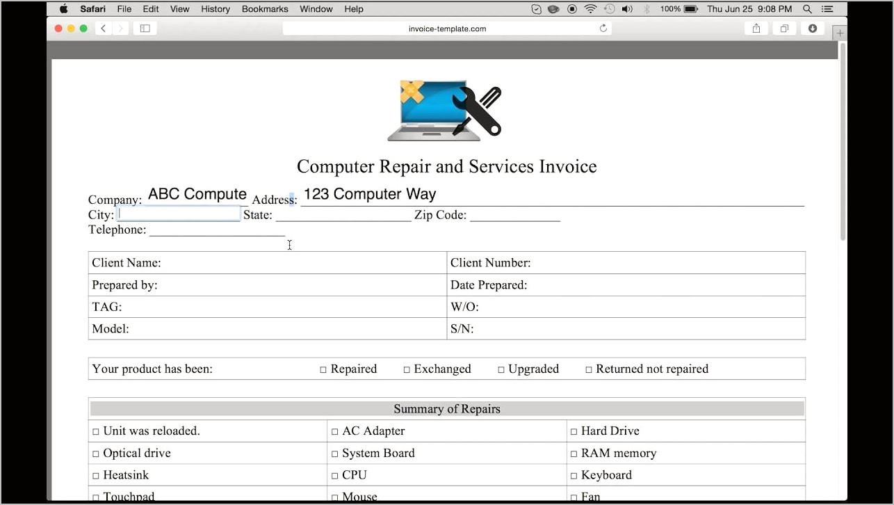 Microsoft Office Access Computer Repair Templates Download