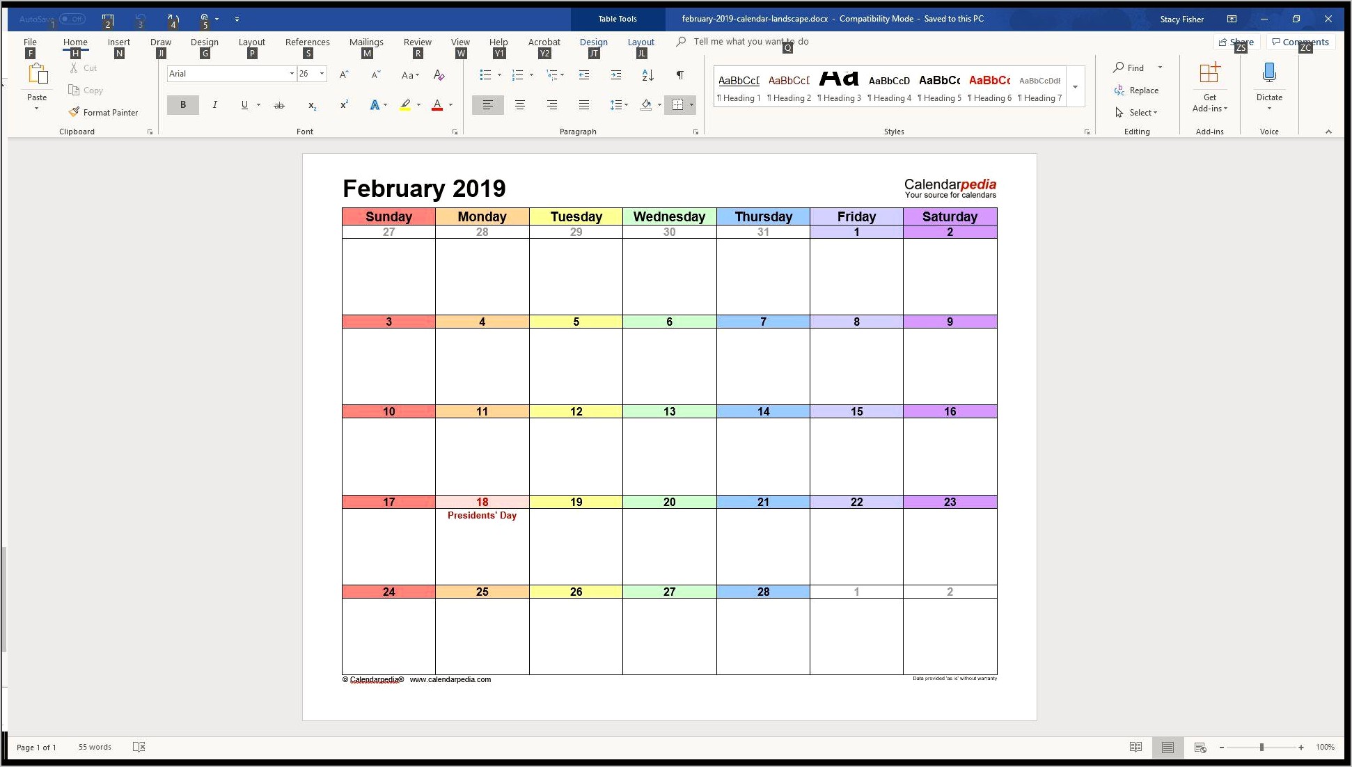 Microsoft Word Calendar Template 2017 Download