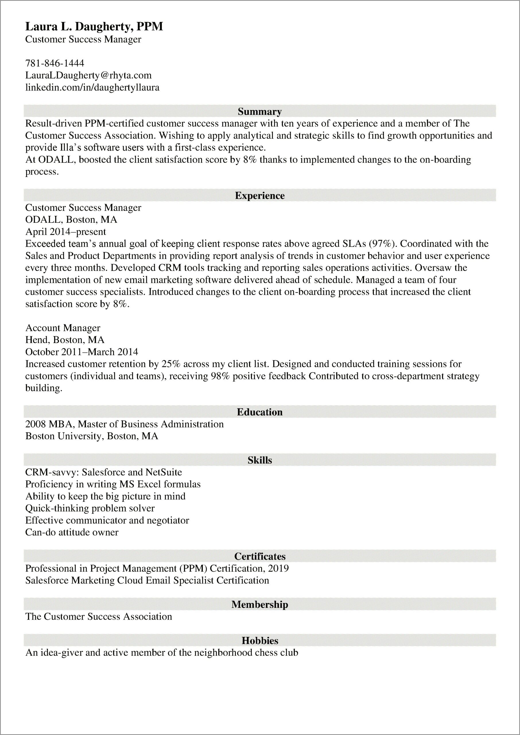 Middle Market Relationship Manager Resume