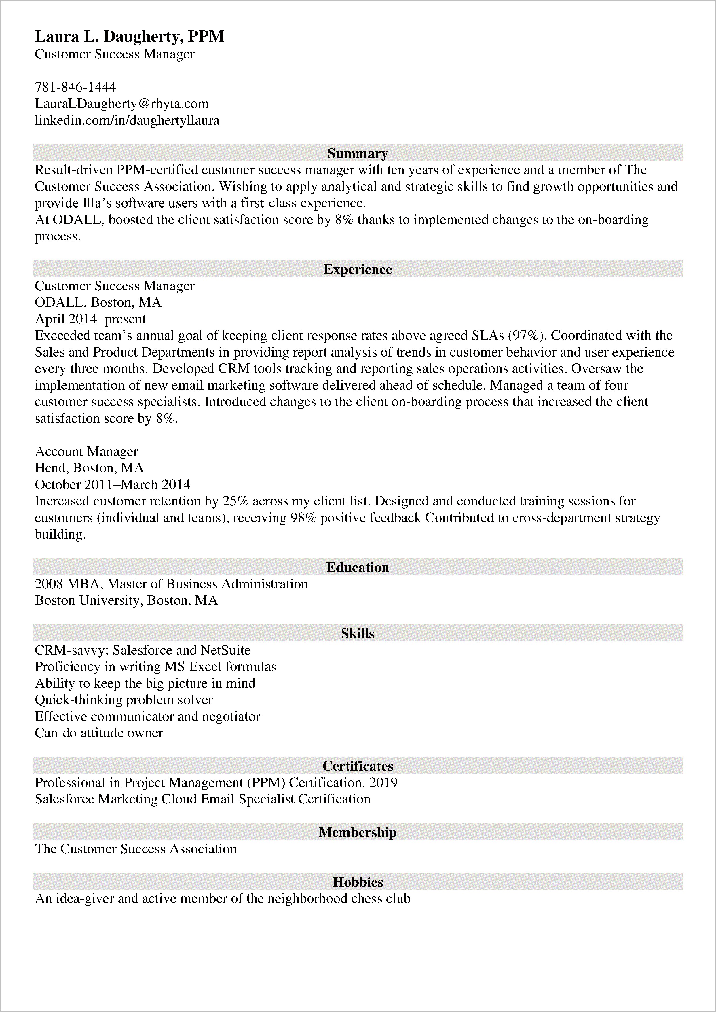 Middle Market Relationship Manager Resume