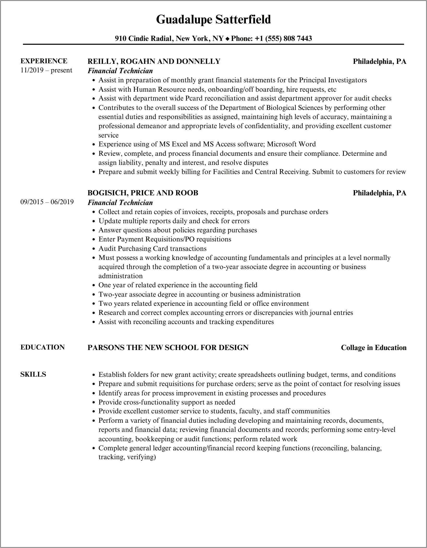 Military Pay Technician Resume Sample