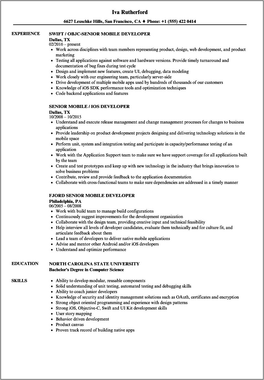 Mobile Application Skills On Resume