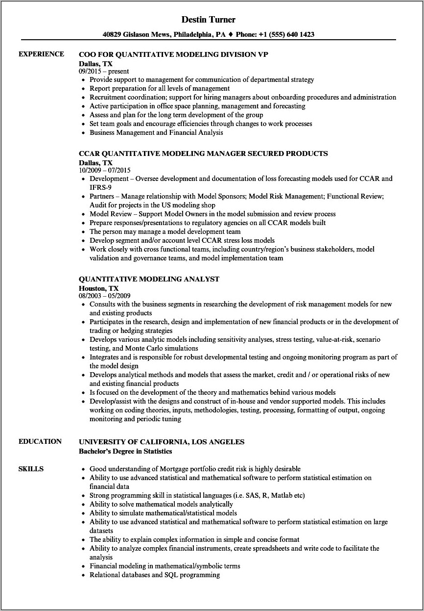 Model Job Description Resume Sample