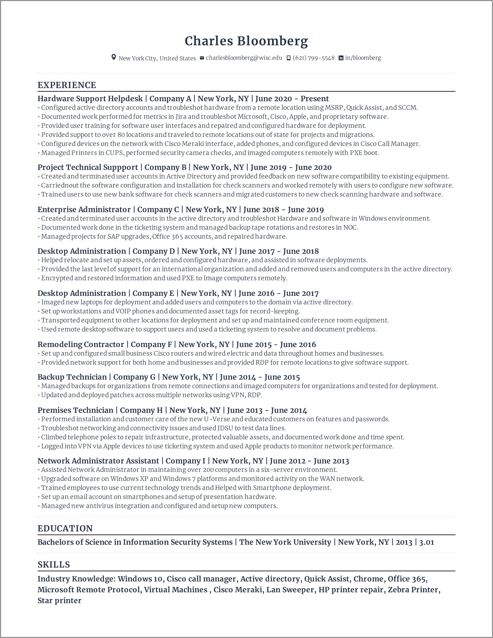 Monitor Technician Job Description Resume