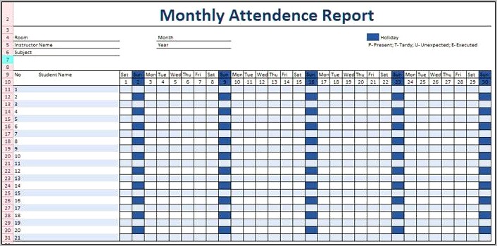 Monthly Attendance Template Excel Free Download