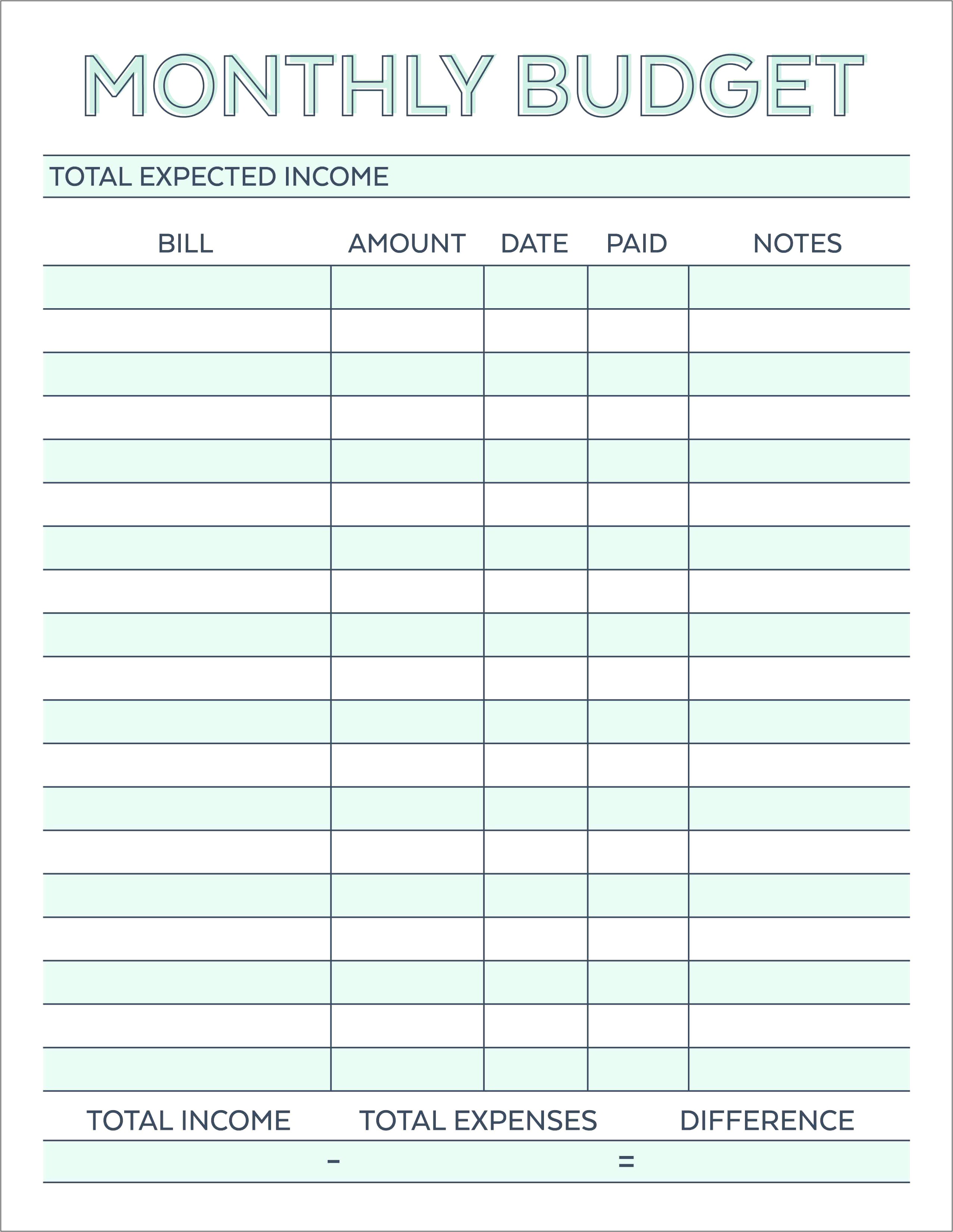 Monthly Expenses And Income Worksheet Template Download