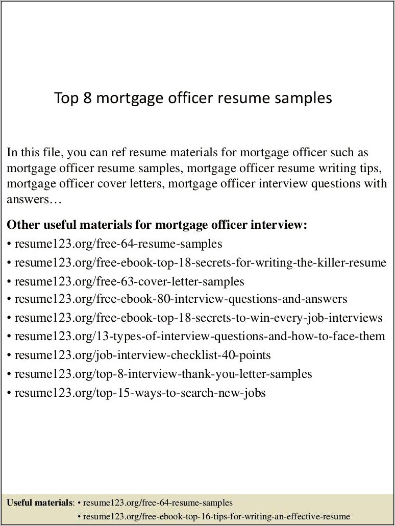 Mortgage Customer Service Resume Sample