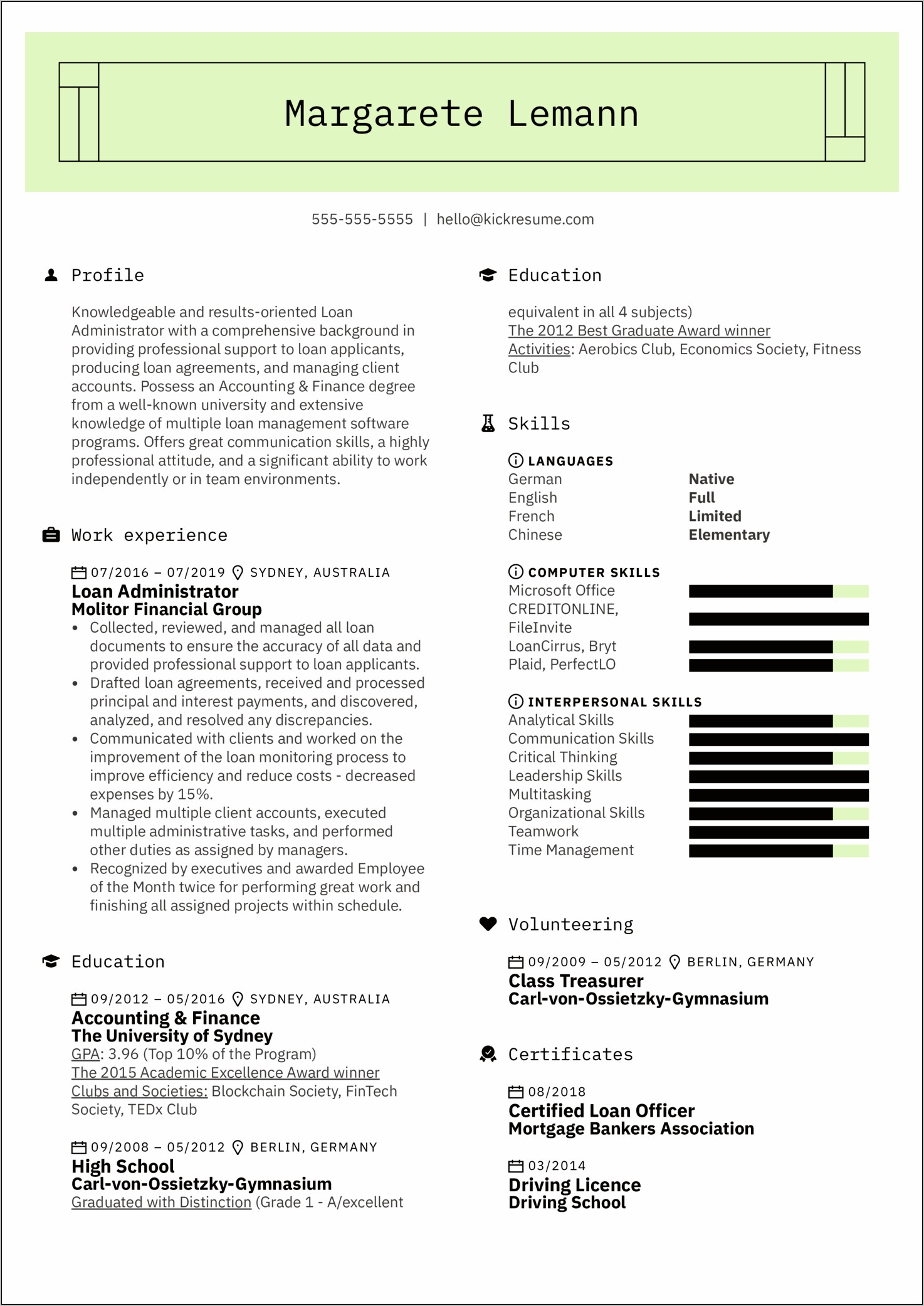 Mortgage Loan Officer Resume Sample