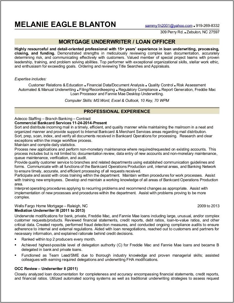 Mortgage Underwriter Skills On Resume