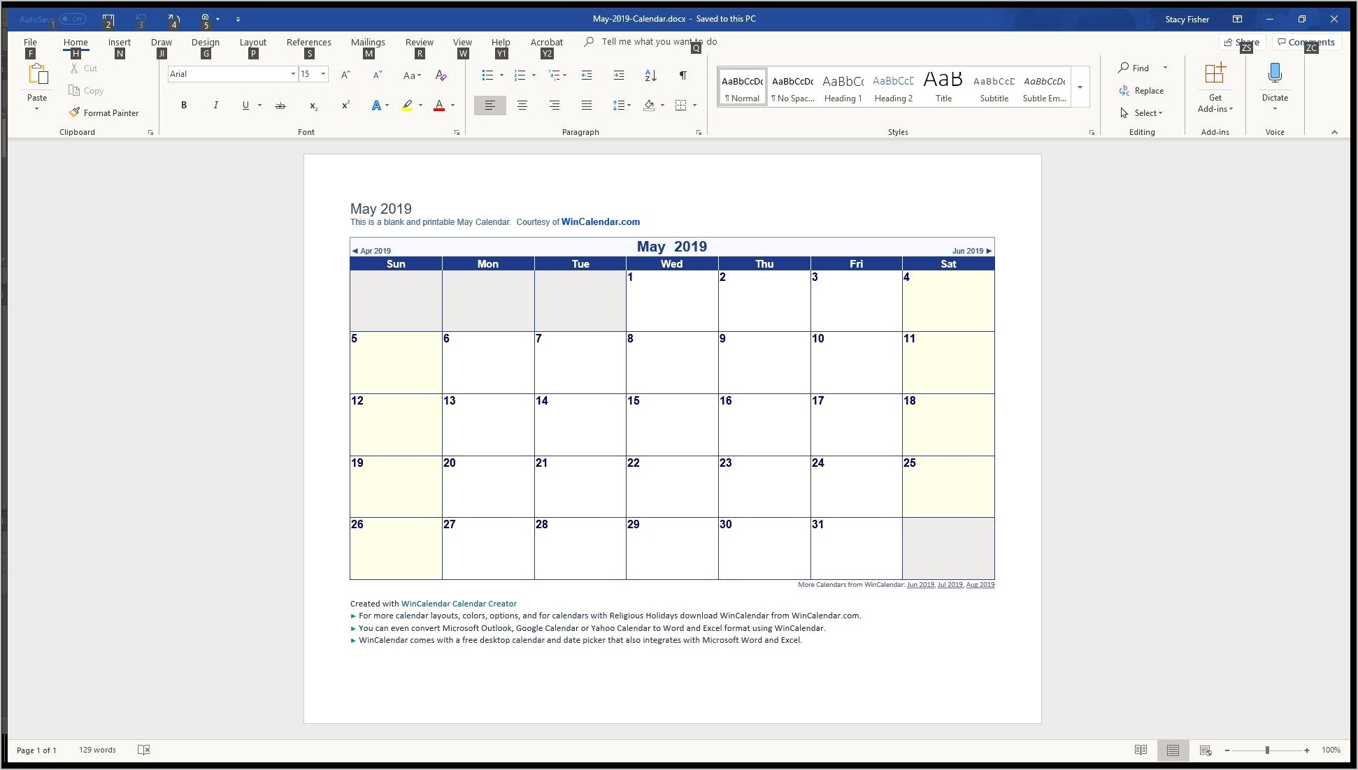 Ms Word 2007 Calendar Template Download