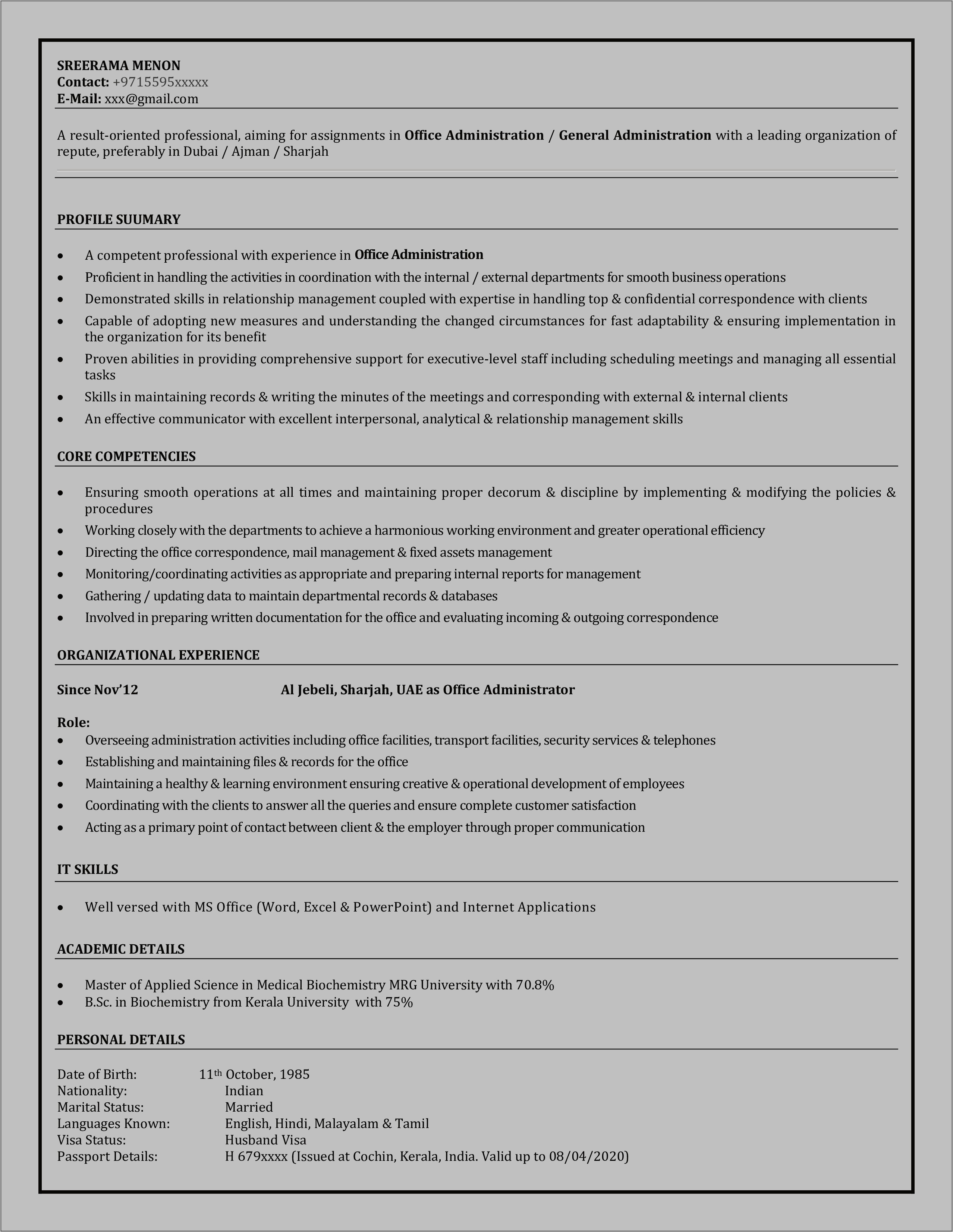 Msj Office Proficiency Sample Resume