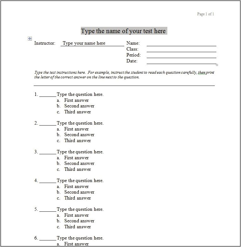 Multiple Choice Answer Sheet Template Download