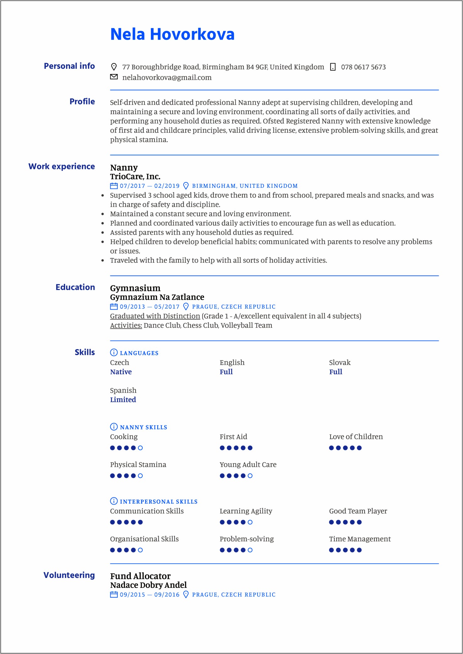 Nanny Childcare Provider Resume Samples