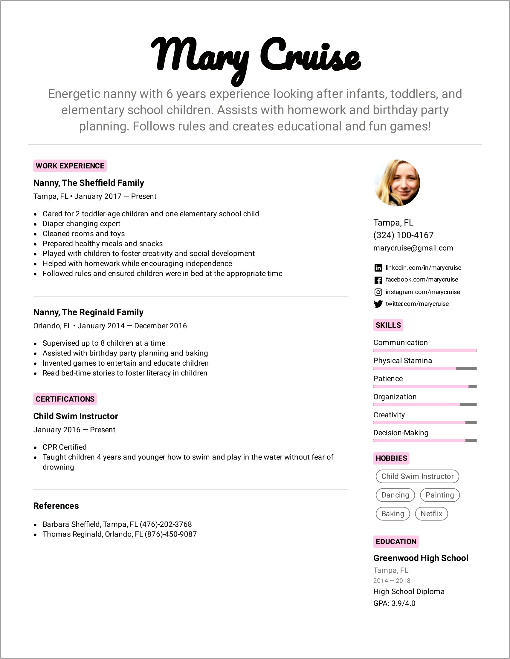 Nanny Housekeeper Resume Job Description