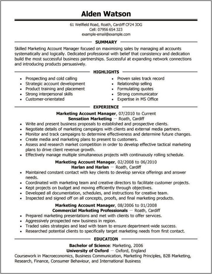 National Account Manager Resume Samples