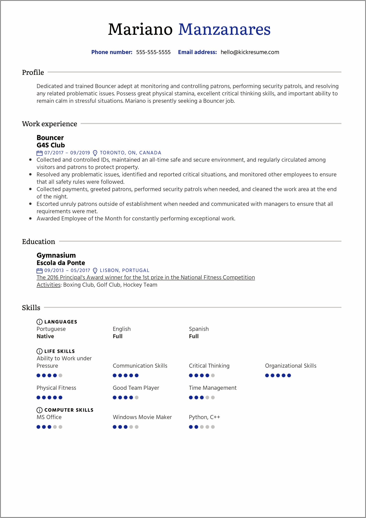 National Guard Jobs Skills Resume