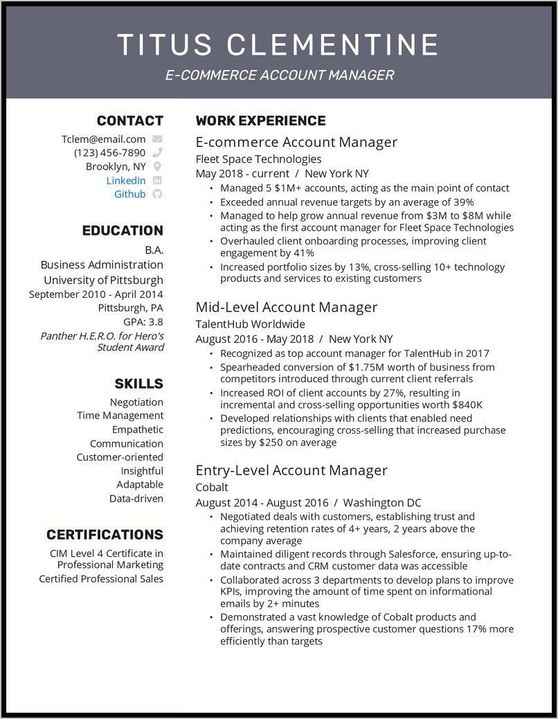 National Sales Account Manager Resume