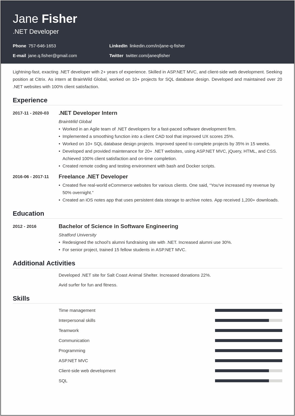 Net Sample Full Time Resume