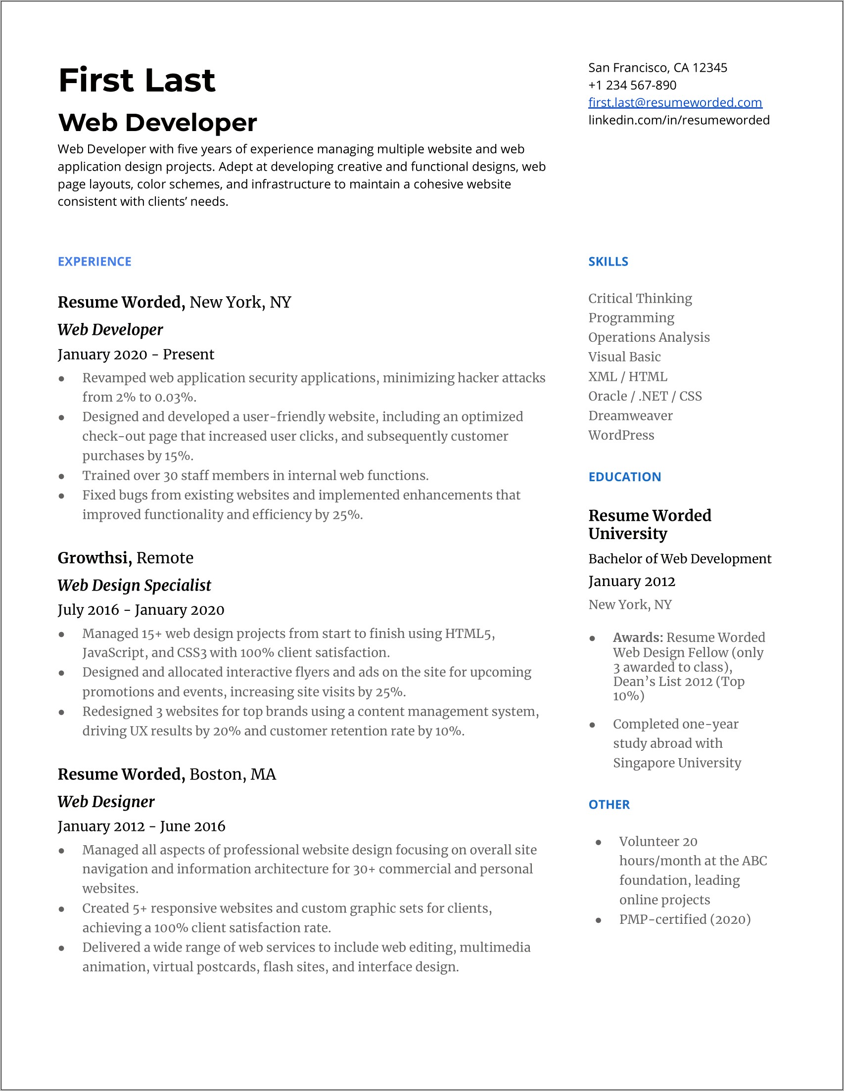 Net Web Developer Resume Sample