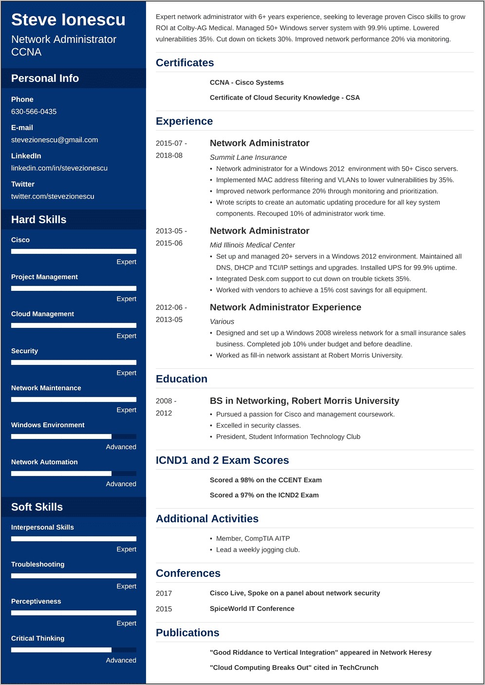 Network Administrator Resume Free Download