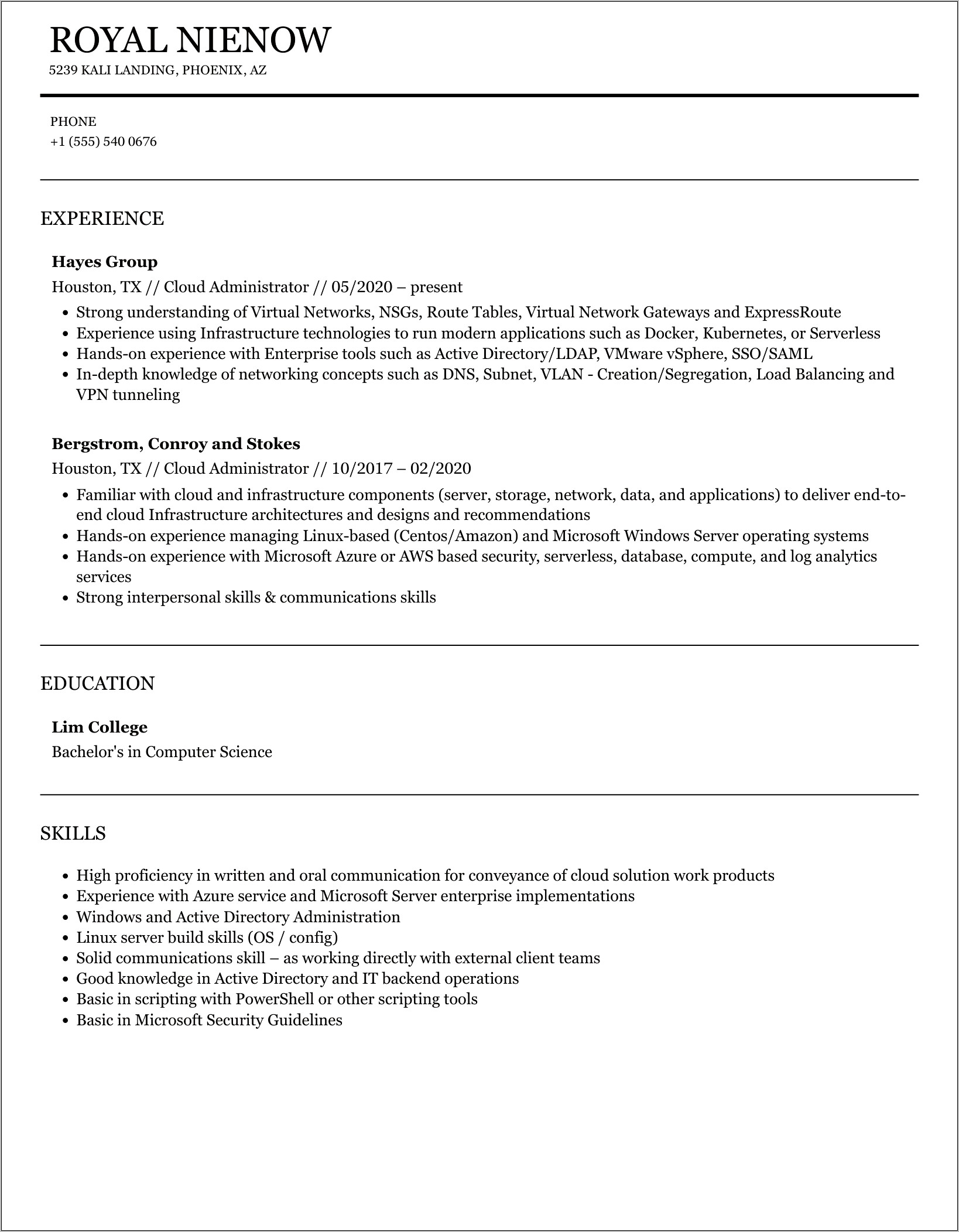 Network Administrator Resume Sample Pdf