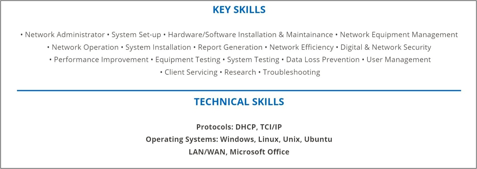 Network Administrator Soft Skills Resume