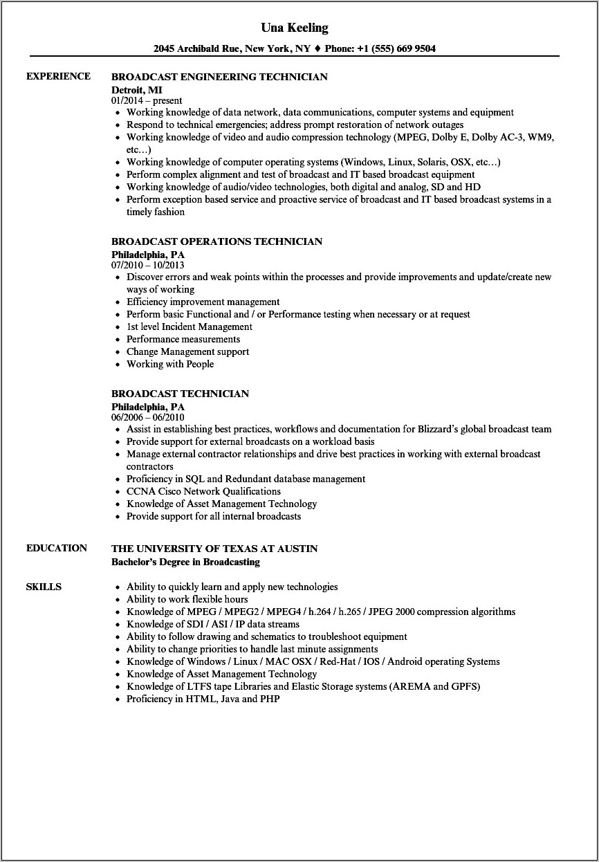 Network Control Technician Objective Resume