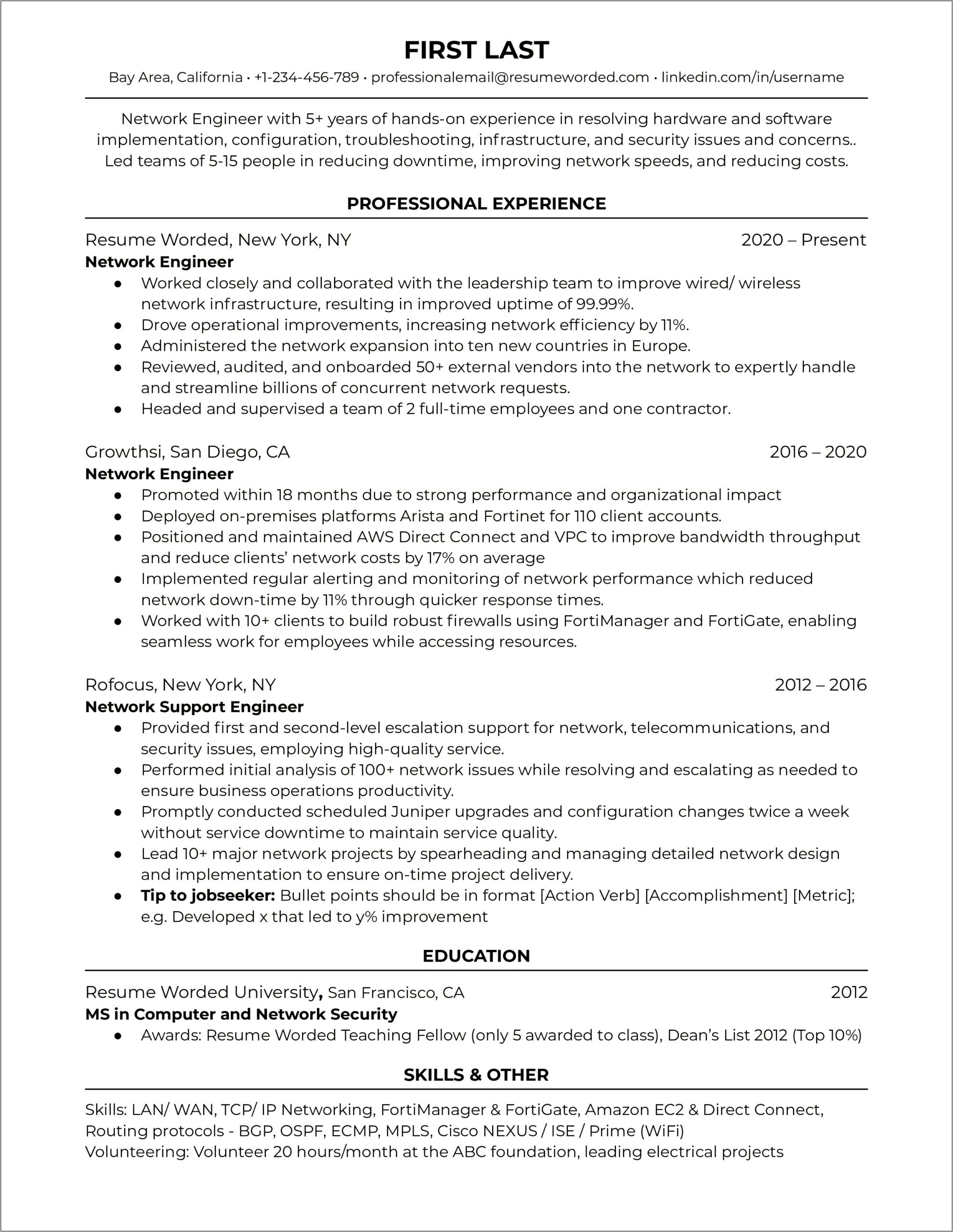 Network Protocol Testing Sample Resume