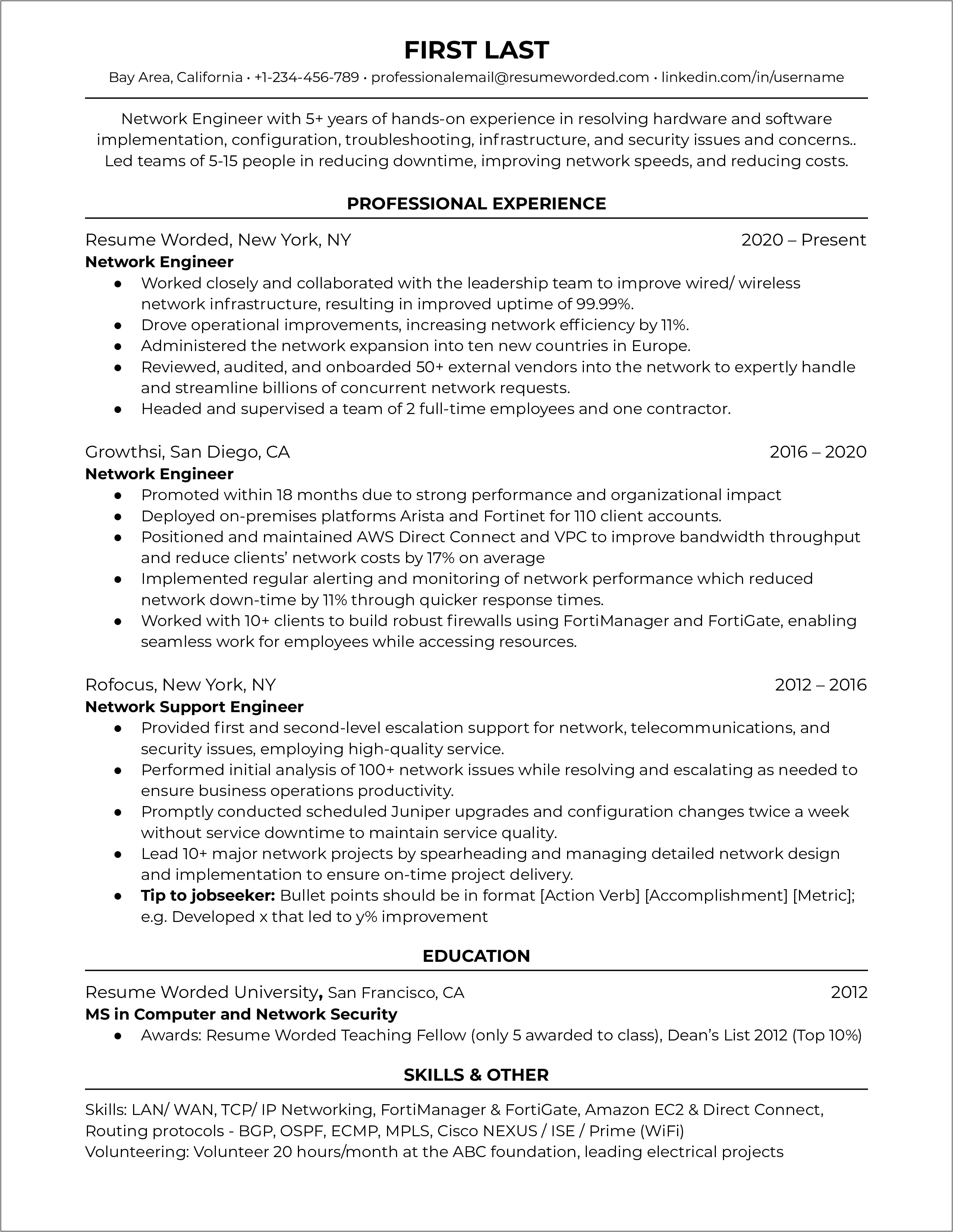 Network Protocol Testing Sample Resume