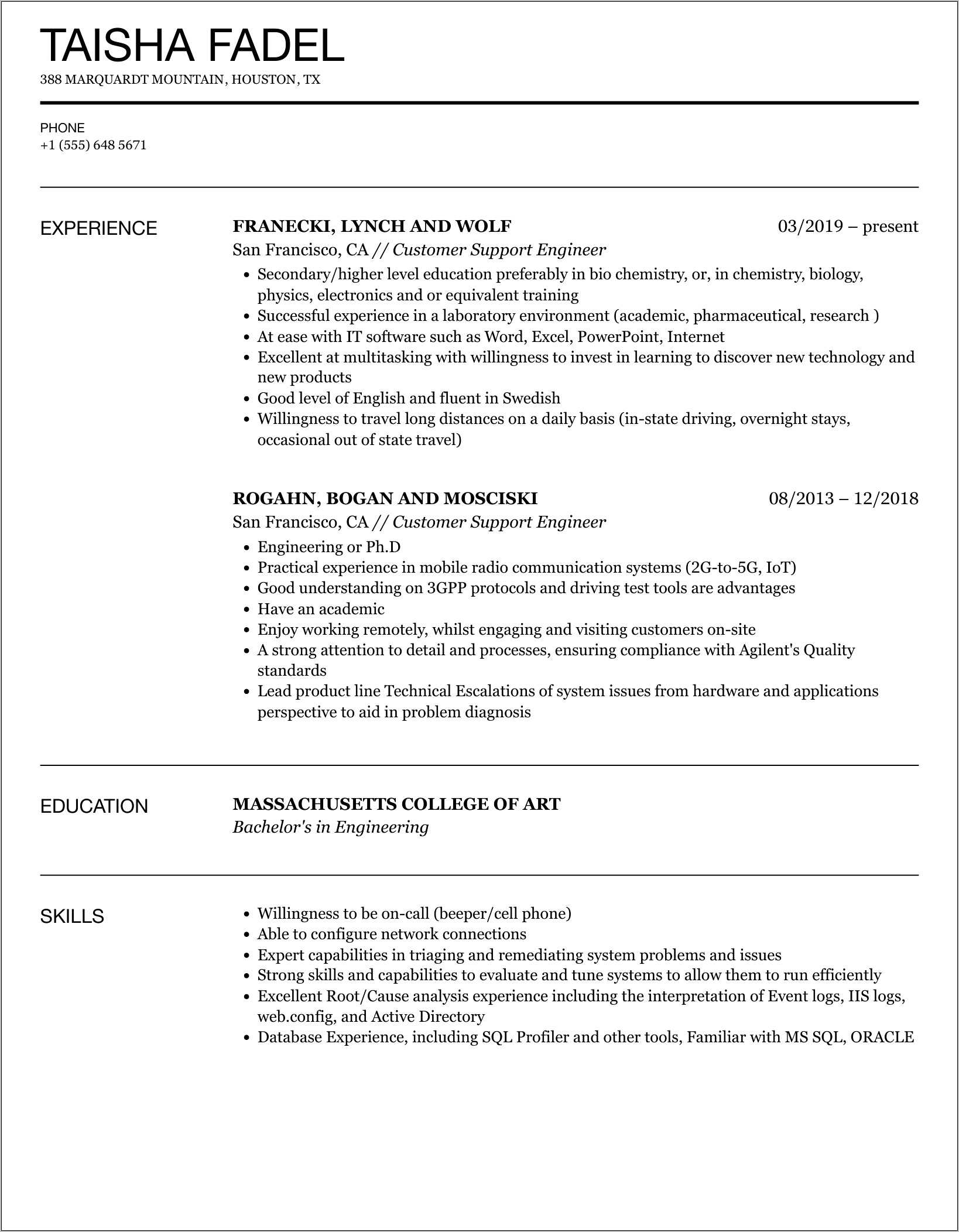 Network Support Engineer Resume Sample