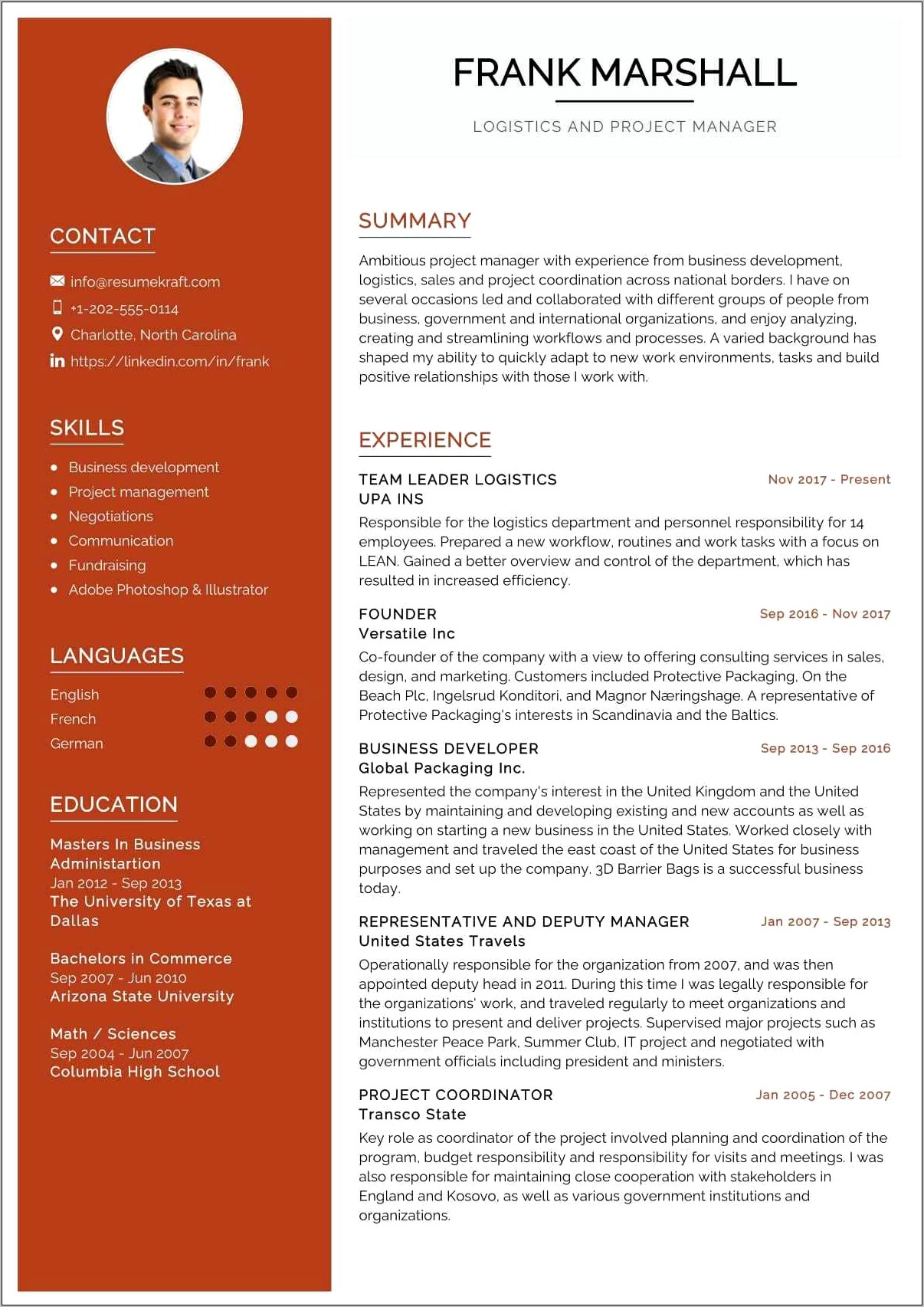 New Career Project Manager Resume